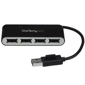 USB 2.0 хаб StarTech 4-портовый портативный с встроенным кабелем, 480 Мбит/с, серебристо-черный, пластик