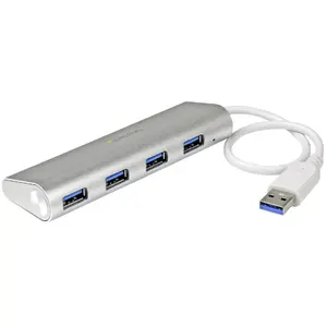 USB‑хаб 4‑портовый StarTech.com ST43004UA — USB A на 4× USB‑A, 5 Гбит/с, питание от шины, алюминий/пластик, серебристо‑белый