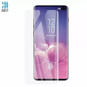 Закалённое защитное стекло Full-Surface для Samsung Galaxy S10+ от Riff RF-UVTEM-G975 — полное покрытие, установка UV наноклеем