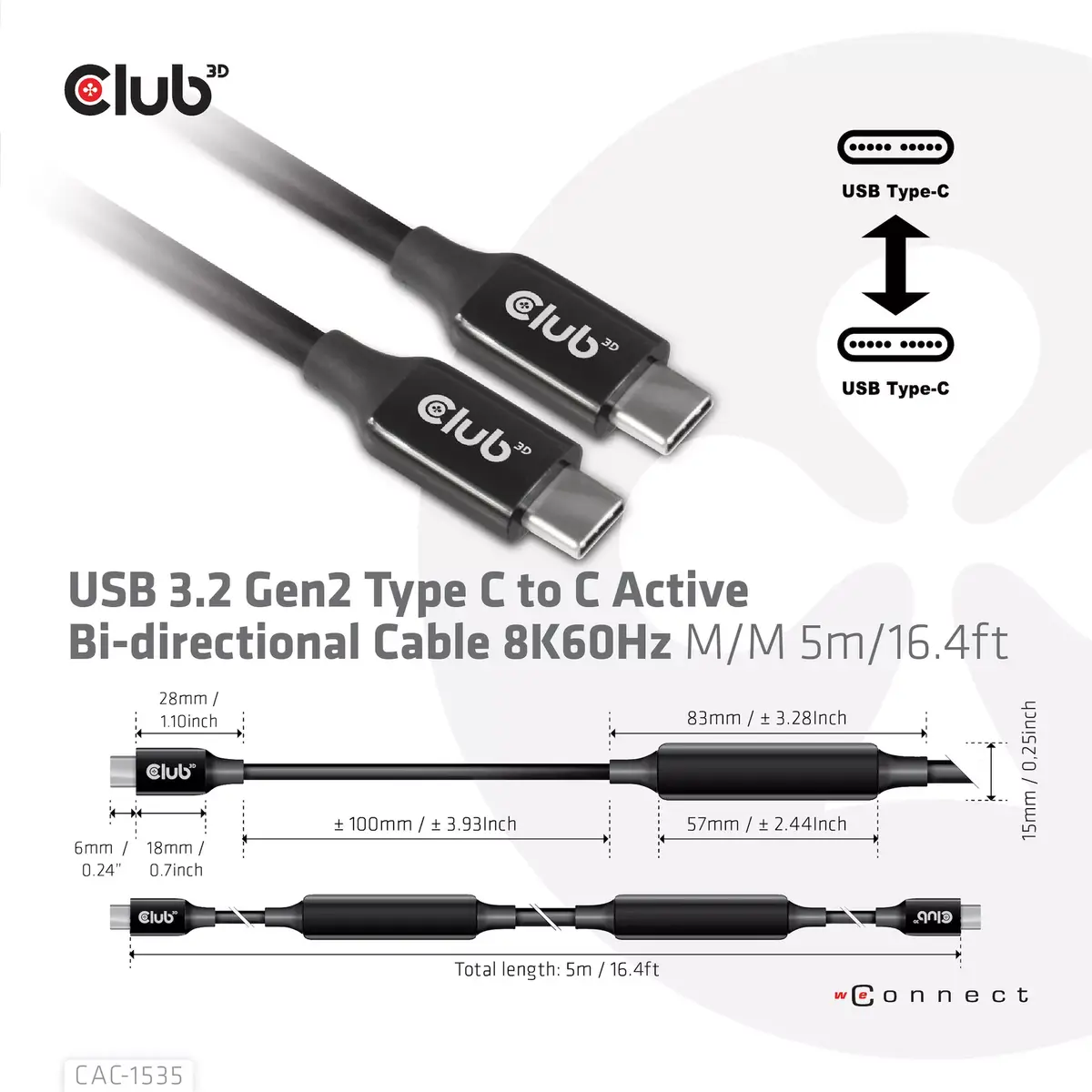 USB 3.2 Gen2 Type C кабель CLUB3D CAC-1535 Photo 4