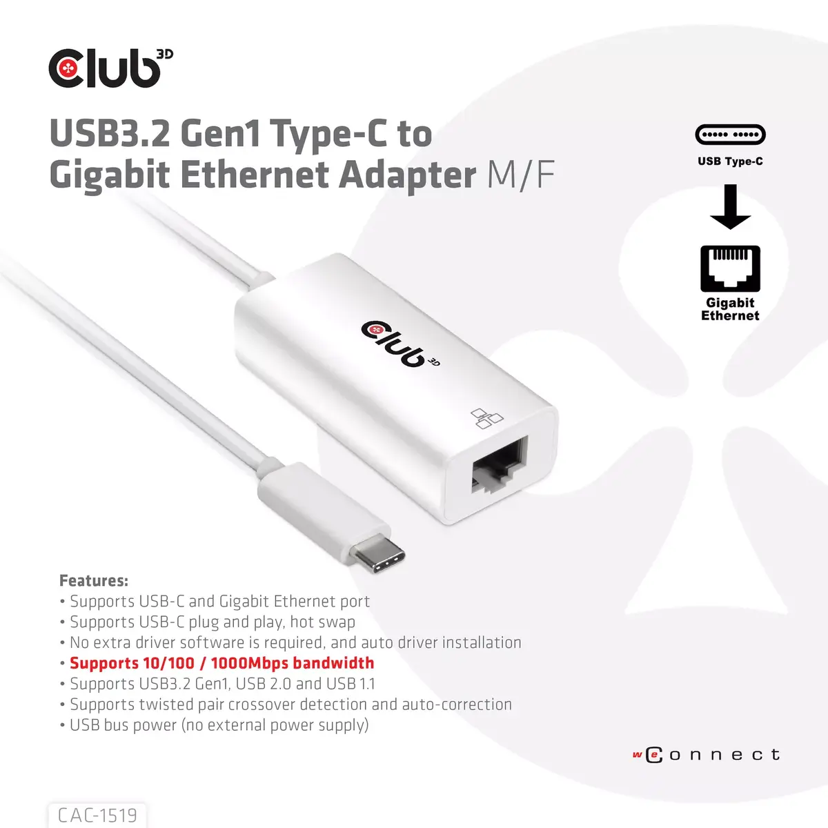 USB3.2 Gen1 Type-C uz Gigabit Ethernet adapteris CAC-1519 Photo 3