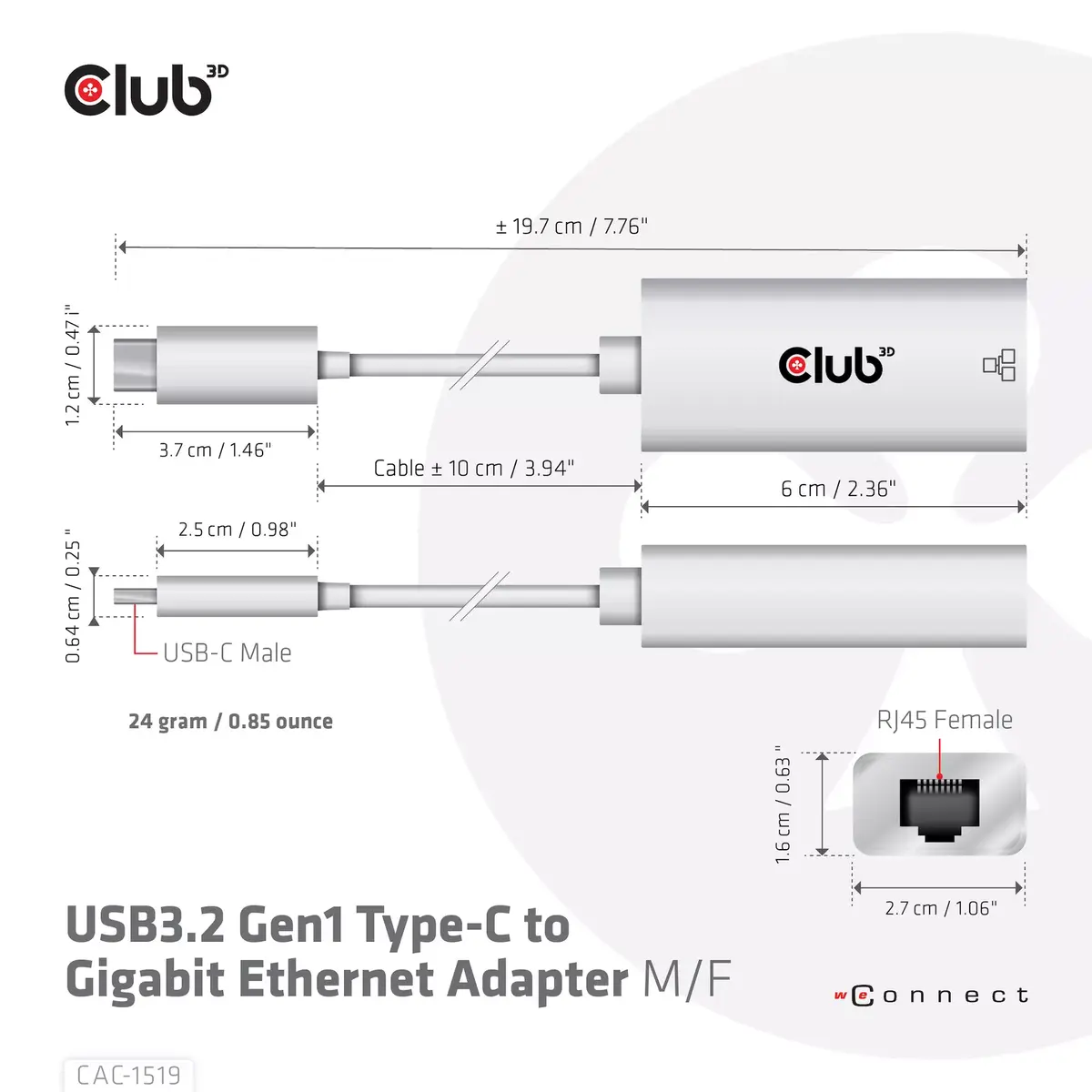 USB3.2 Gen1 Type-C uz Gigabit Ethernet adapteris CAC-1519 Photo 4
