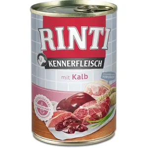 Wet dog food RINTI Kennerfleisch Veal 400 g can — adult dogs, gluten- and soy-free