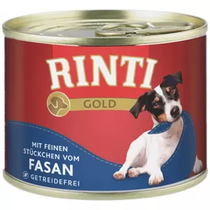 Wet dog food RINTI Gold Pheasant Adult 185 g — complete feed, 79% moisture, 11% protein, 6.5% fat