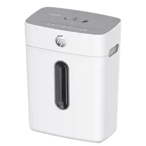 Paper shredder HP OneShred 8CC — micro/particle-cut P-4, 8-sheet capacity, 22 cm feed, 15 L bin, 68 dB, white