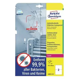 AVERY L8012-10 printer label transparent A4 polyester 21 x 14.8 cm, 10 labels/sheet, 20 pcs