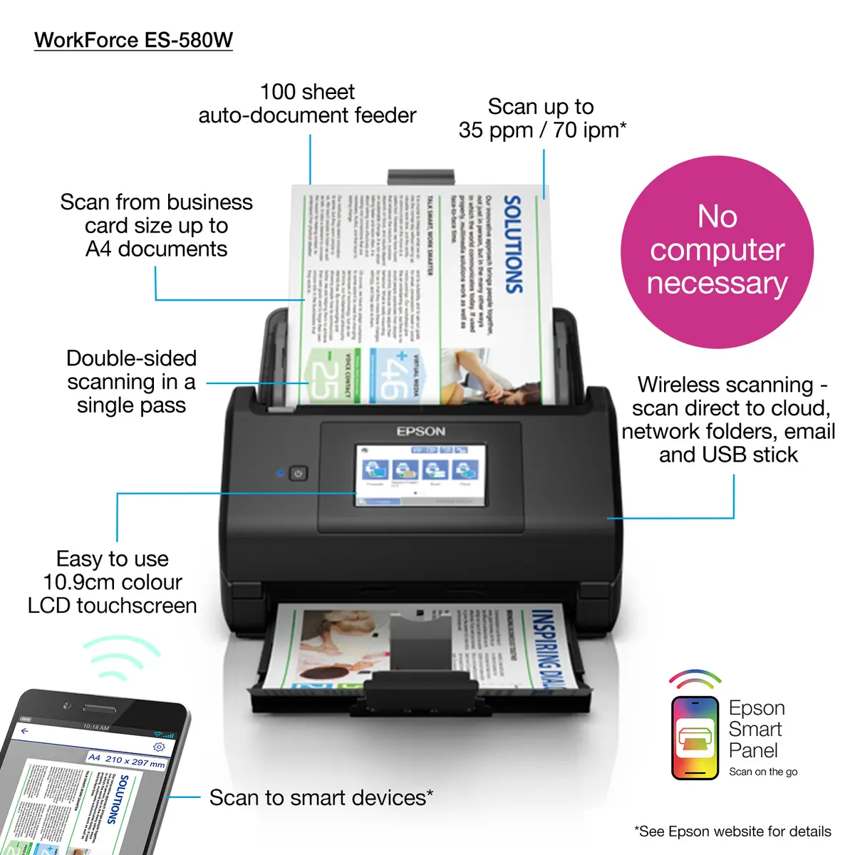 Протяжный сканер Epson WorkForce ES-580W Photo 19