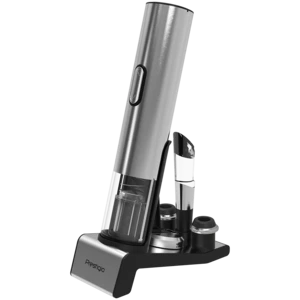 Prestigio Garda Automatic Wine Opener with Aerator, Vacuum Stopper, and Foil Cutter, Silver