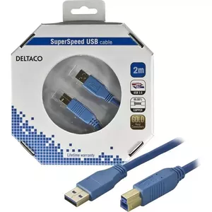 Deltaco USB3-120-K USB kabelis 2 m USB 3.2 Gen 1 (3.1 Gen 1) USB B USB A Zils