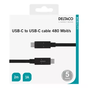 Кабель USB-C DELTACO USBC-2002M 2 м, USB 2.0, 480 Мбит/с