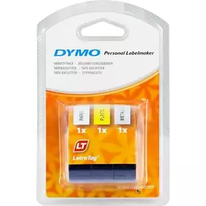 Label tape pack DYMO LetraTAG 12 mm x 4 m — 3 rolls (yellow, silver, white)