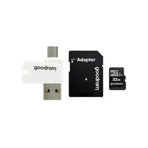 MicroSDHC card GOODRAM 32GB UHS-I Class 10 M1A4 with USB adapter, 10 MB/s write, 60–100 MB/s read