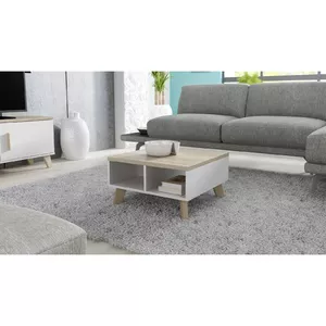 Kafijas galdiņš cama meble LOTTA 60, kvadrātiska virsma, 600×600×350 mm, balts/sonoma ozols