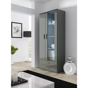 Витрина cama meble SOHO S6 2D2S — напольная приставная, 800×410×1920 мм, серый/глянцевый
