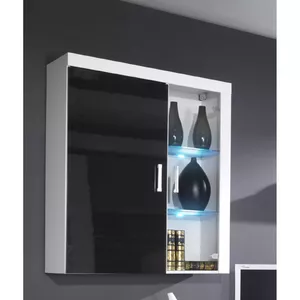 Подвесной витринный шкаф Cama Meble SAMBA, белый/чёрный глянец, 900×350×1110 мм