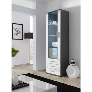 Витринный шкаф cama meble SOHO S1, серо/белый глянец, 600×410×1920 мм, напольный у стены
