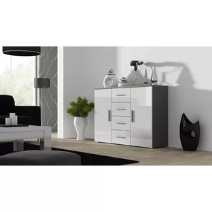 Sideboard Cama Meble UNI grey/white gloss, 2 doors, 2 shelves, 1320×380×920 mm