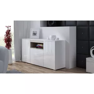 Sideboard Cama Meble VIVA 150 — white/white gloss and sonoma oak, 3 doors, 5 shelves, 1500×450×800 mm