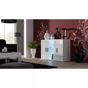 Sideboard cama meble SOHO S7 120 cm, white/white gloss, 3 doors, 4 shelves, W1200×D410×H800 mm