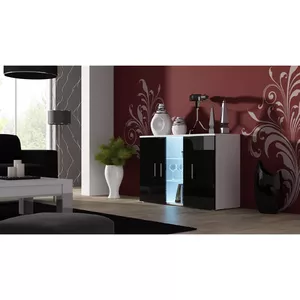 Sideboard Cama Meble SOHO S7 120 cm — 3 doors, 4 shelves, white top, black gloss