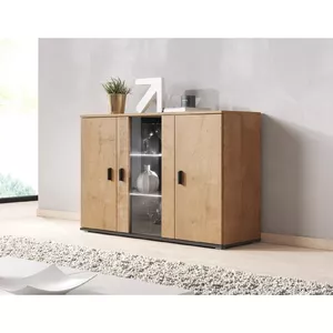 Sideboard Cama Meble SOHO S7 120 cm — lefkas oak top, black body, 3 doors, 4 shelves