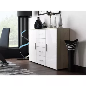Комод cama meble UNI, столешница Sonoma Oak / белый глянец, 2 двери, 2 полки, 1320×380×920 мм