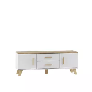 ТВ-тумба Cama Meble LOTTA 140 см — белый каркас, столешница Sonoma oak, 1400×400×530 мм