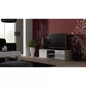 ТВ-тумба Cama Meble SOHO 140, столешница и каркас Sonoma oak, белый глянец, 1400×430×370 мм