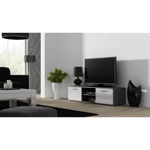 ТВ-тумба cama meble SOHO 140 — серо‑белый глянец, 1400×430×370 мм, столешница ДСП