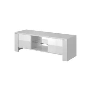 Тумба под ТВ Cama Meble WEST 1300×420×420 мм белая столешница, ЛДСП корпус белый глянец