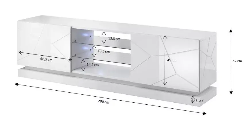TV kumode cama meble QIU 200 MDF balts spīdīgs Photo 3