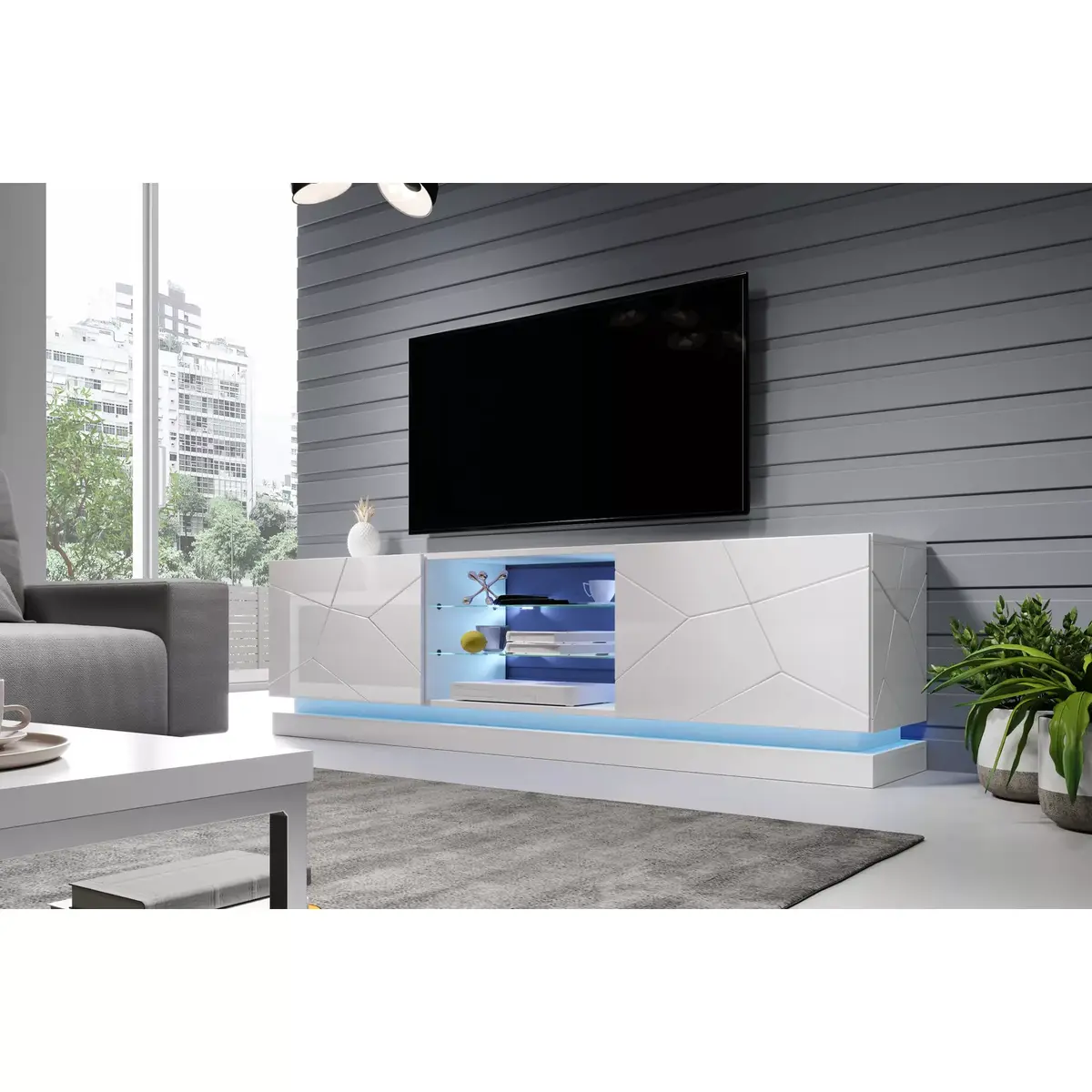 TV kumode cama meble QIU 200 MDF balts spīdīgs Photo 4