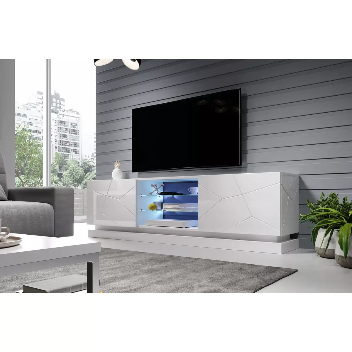 TV kumode cama meble QIU 200 MDF balts spīdīgs Photo 5