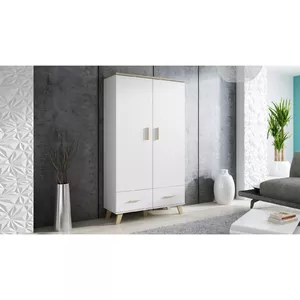 Skapis cama meble LOTTA 2D2D, 2 durvis, korpuss Sonoma oak ar baltām fasādēm, 1100×550×1900 mm