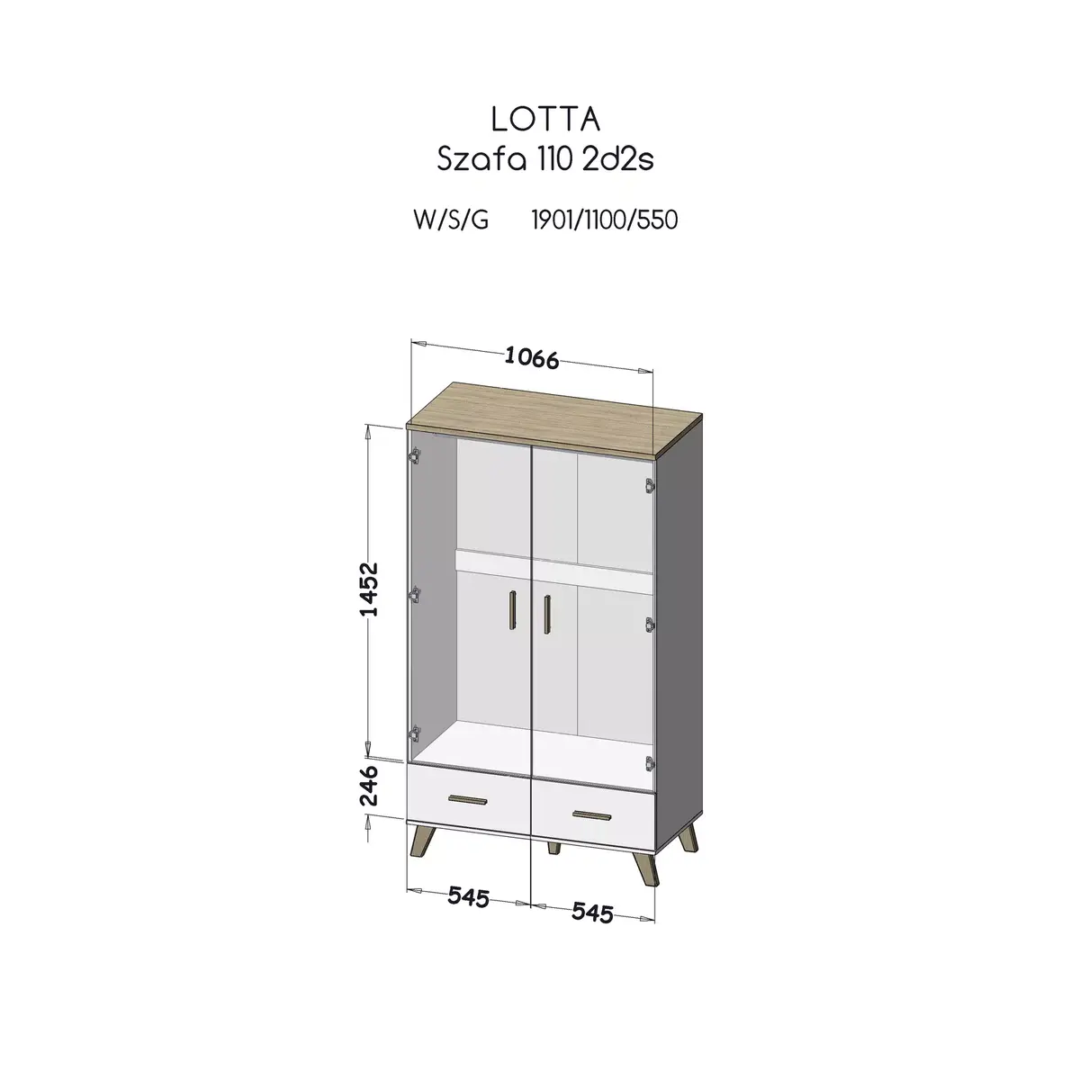 Skapis cama meble LOTTA 2D2D 1100×550×1900 mm Photo 2