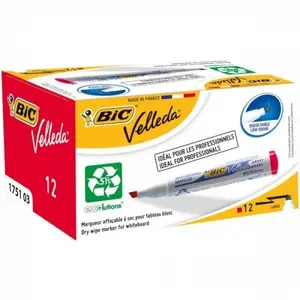 Balta tāfele marķieris BIC Velleda ar slīpu galu 3.7–5.5 mm, sarkans, izdzēšams