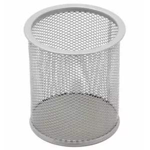 Pencil case FORPUS FO30551/200-07918 round silver perforated metal, compact desktop storage