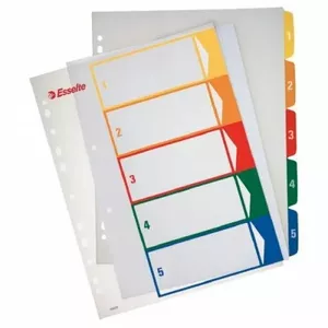 Document dividers ESSELTE Project A4 plastic 1–5 colours, set for filing and organization