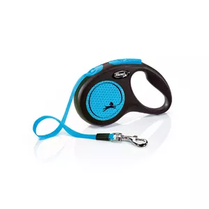 Retractable dog leash Flexi Neon 5 m, cord, size S, max load 15 kg, blue/black
