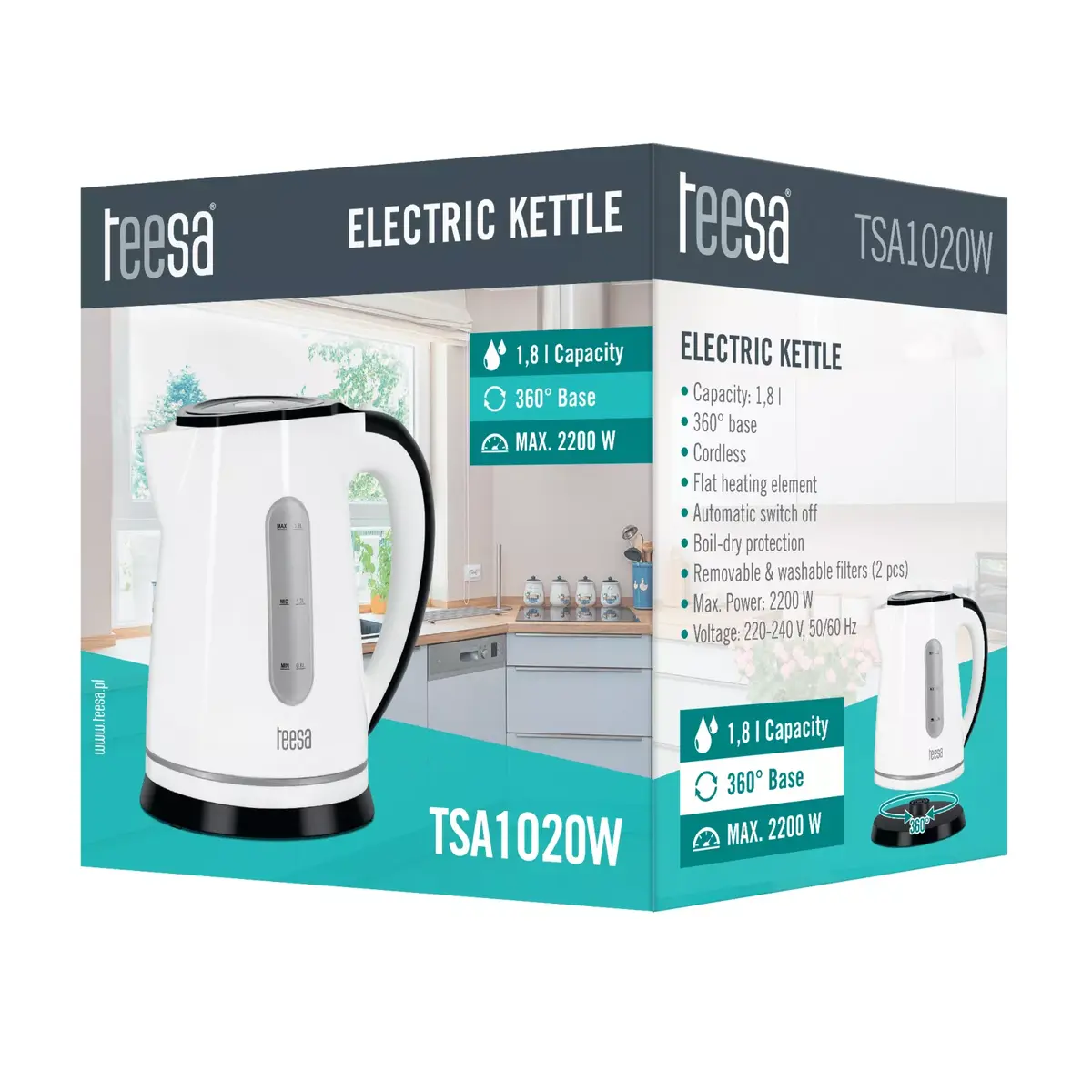 Электрический чайник TEESA 1.8L 2200W TSA1020W Photo 3