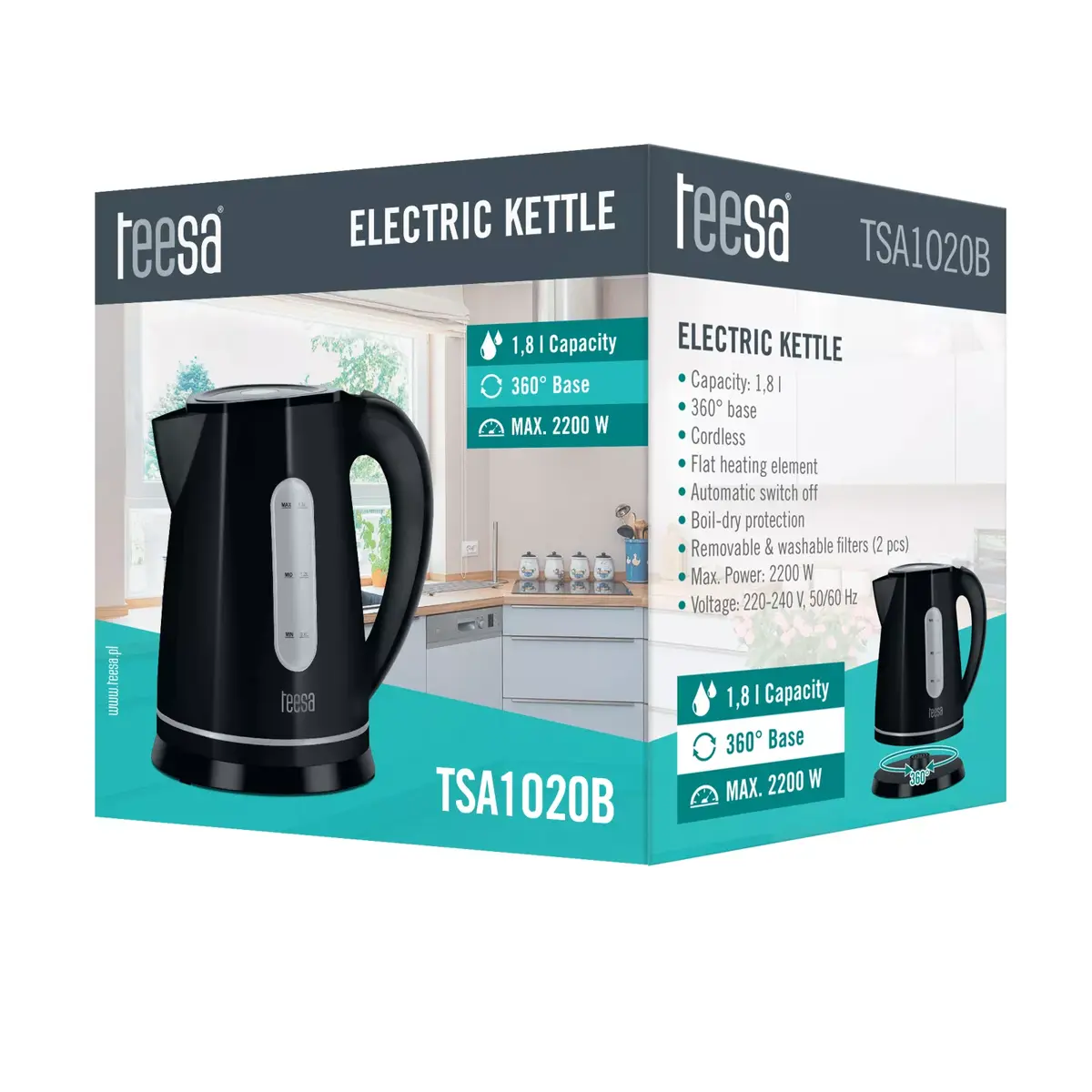 Elektriskais tējkanna TEESA TSA1020B — 1800 ml, 2200 W Photo 4