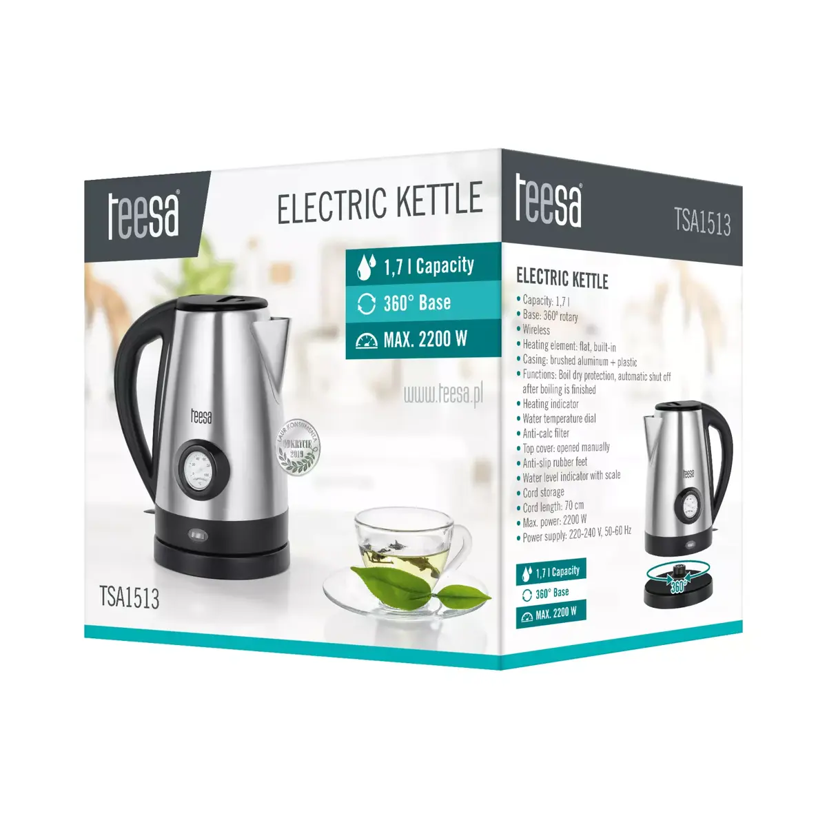 Electric kettle TEESA 1.7L 2200W TSA1513 Photo 5