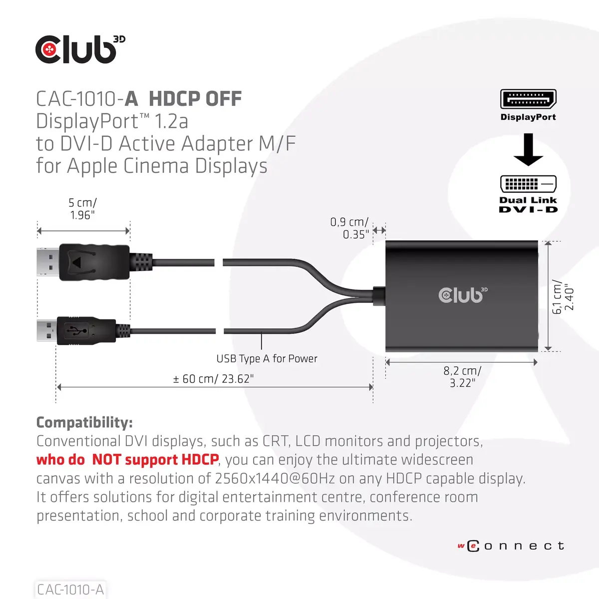 Aktīvais adapters DisplayPort uz Dual Link DVI-D CLUB3D CAC-1010-A Photo 3