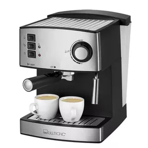 Kafijas automāts-espresso CLATRONIC ES 3643 — pumpa 15 bar, ūdens tvertne 1,6 L, 2 tasīšu jauda, nerūsējošā tērauda priekšpuse