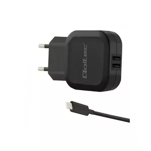QOLTEC lādētājs mobilajām ierīcēm un portatīvajiem datoriem 50188 — 17 W, 2×USB, 5 V, 3.4 A, kabelis 1 m, melns