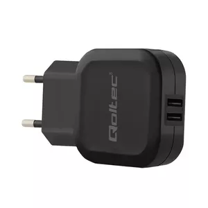 AC Indoor Charger QOLTEC 50186 for Smartphone and Tablet, 5 V 3.4 A, 17 W, 2× USB, Black