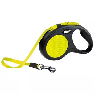Retractable lead Flexi New NEON 5 m - tape leash, for small dogs up to 15 kg, black/yellow