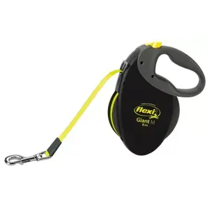 Retractable lead Flexi NEON GIANT M — 8 m tape leash, max load 25 kg, ergonomic handle, black/yellow