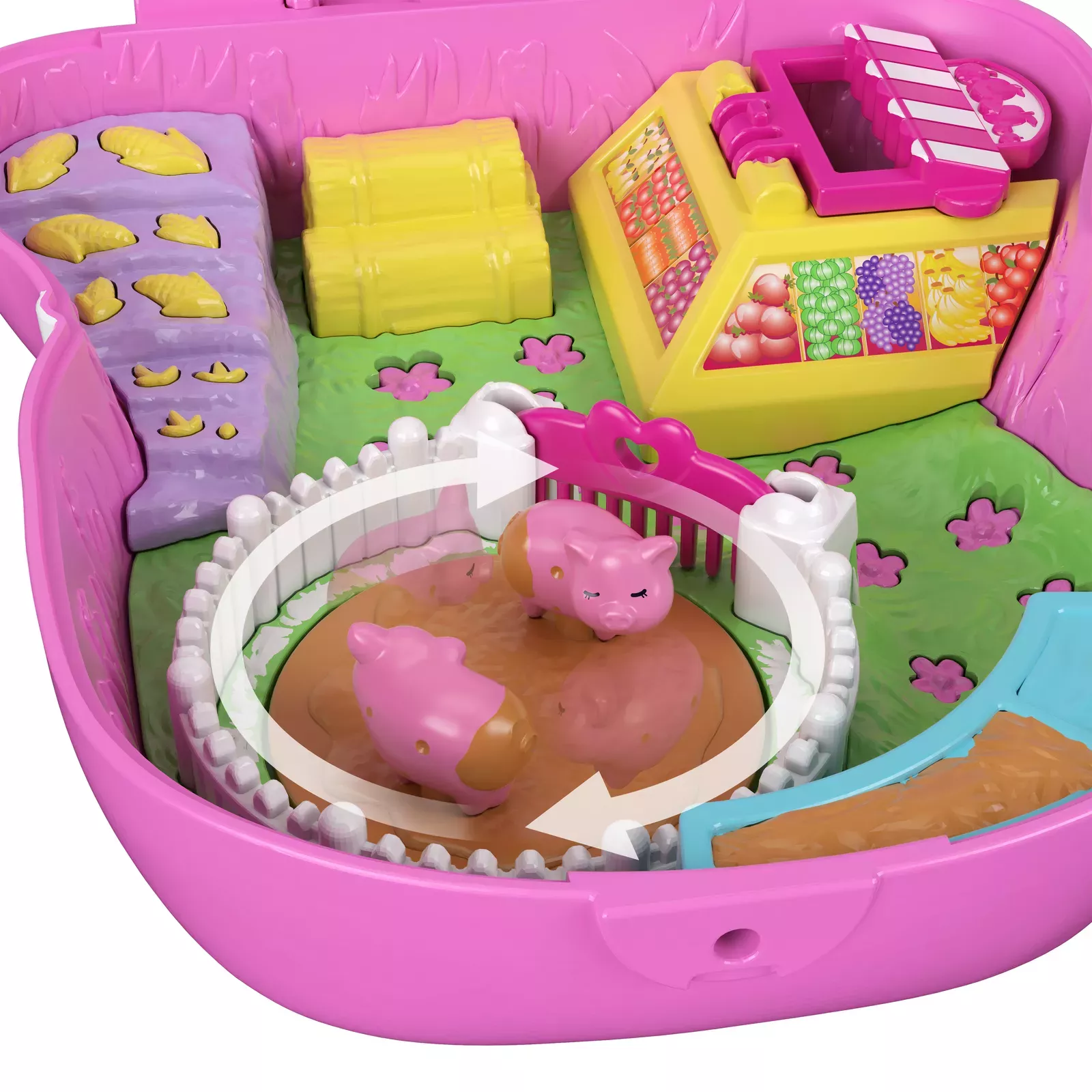 Polly Pocket On the Farm Piggy Compact, 2 Micro Dolls, 2 Animal Figures