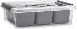 Storage Box plast team PROBOX DIY 8 L with Lid, transparent body, grey clip locks, 1 pc